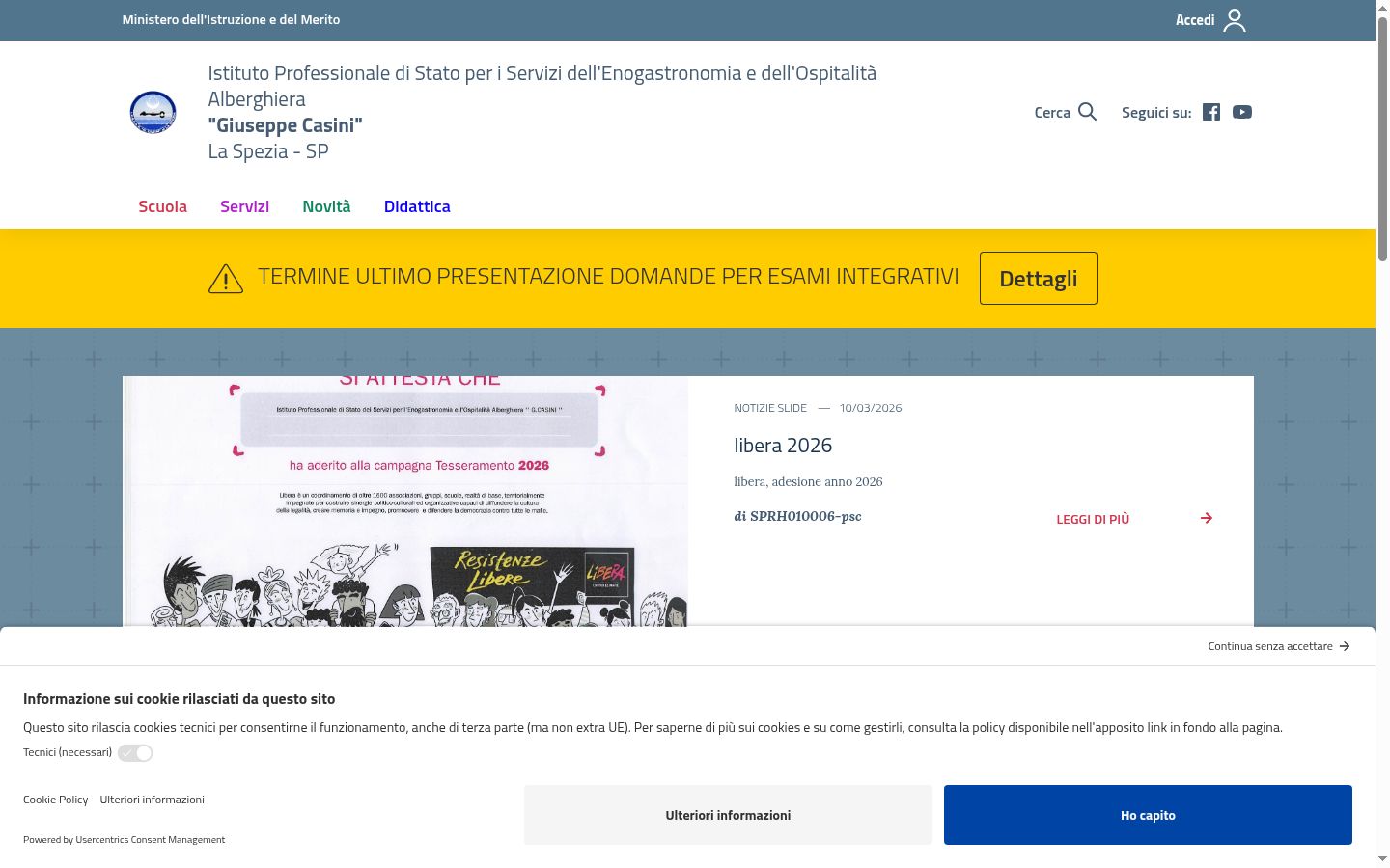 Screenshot del banner di consenso mostrato prima di qualsiasi interazione