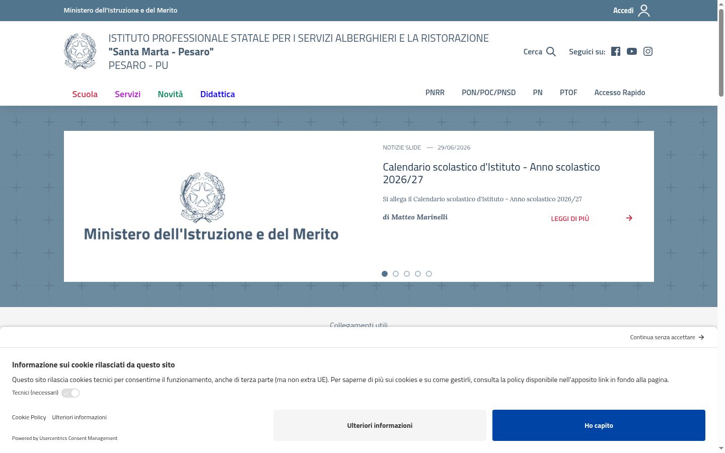 Screenshot del banner di consenso mostrato prima di qualsiasi interazione