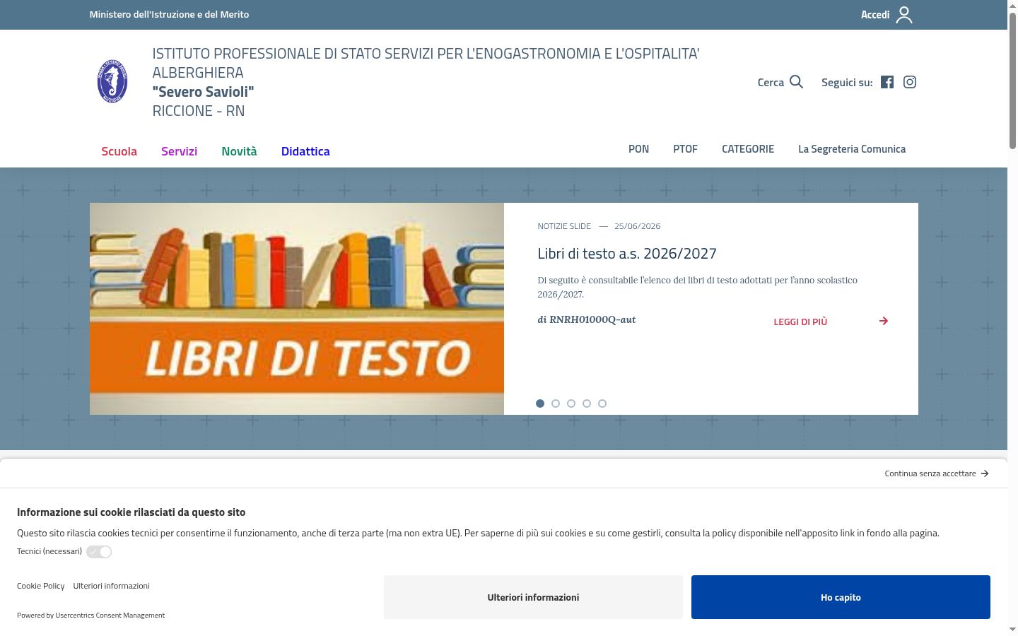 Screenshot del banner di consenso mostrato prima di qualsiasi interazione