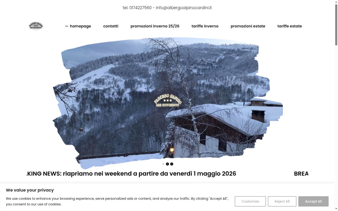 Screenshot del banner di consenso mostrato prima di qualsiasi interazione