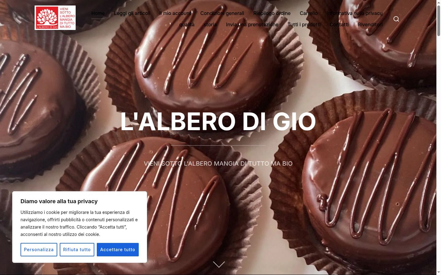 Screenshot del banner di consenso mostrato prima di qualsiasi interazione