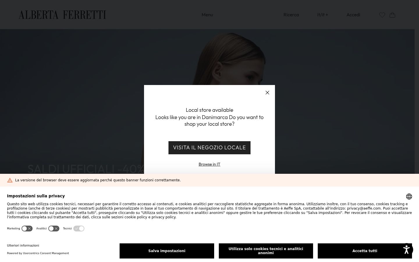 Ekrānuzņēmums ar piekrišanas baneri, kas tika rādīts pirms jebkādas mijiedarbības