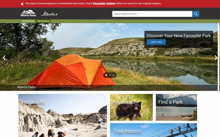 Screenshot of albertaparks.ca