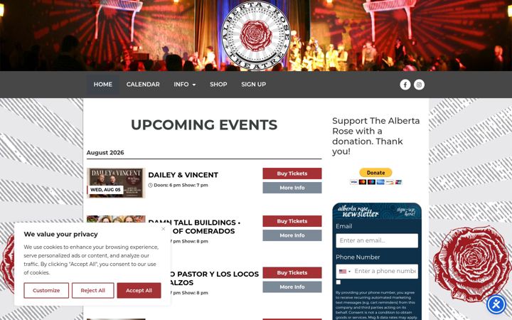 Screenshot of albertarosetheatre.com