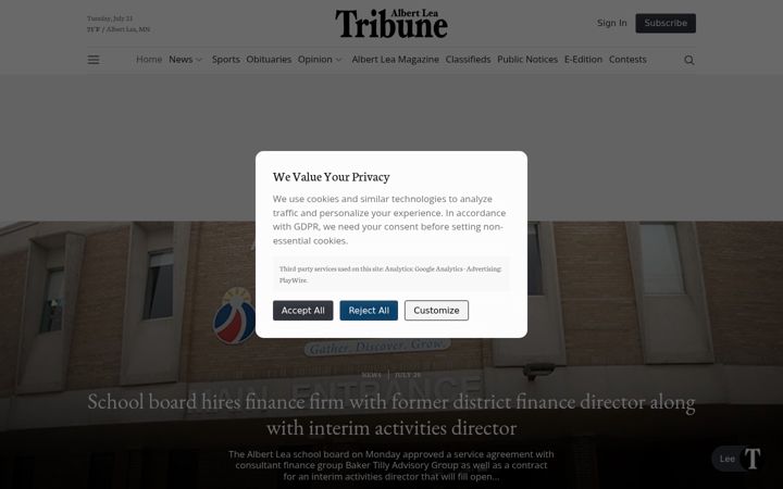 Screenshot of albertleatribune.com