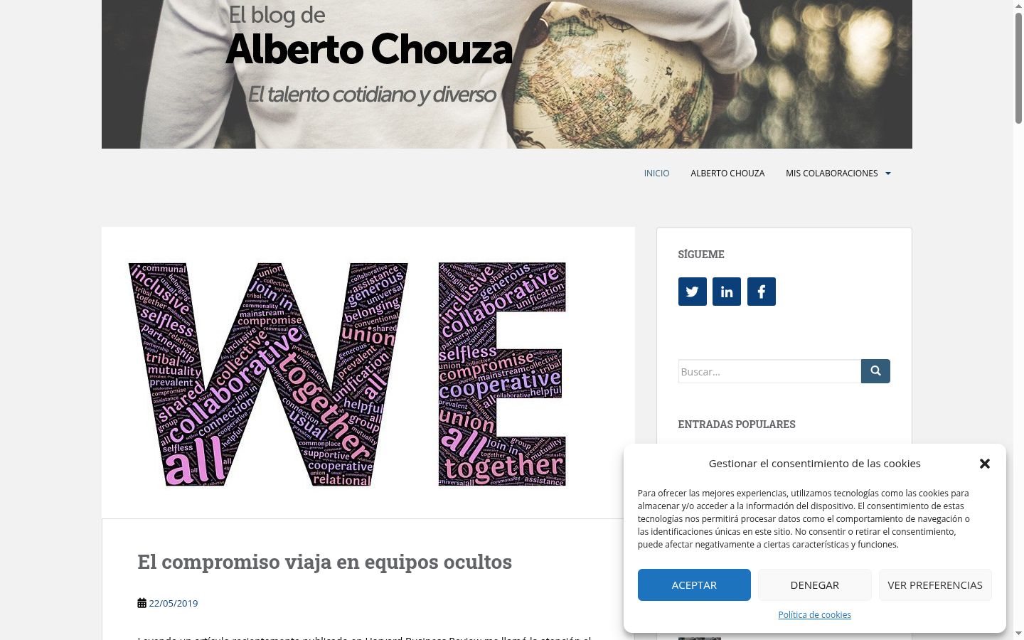 Screenshot del banner di consenso mostrato prima di qualsiasi interazione