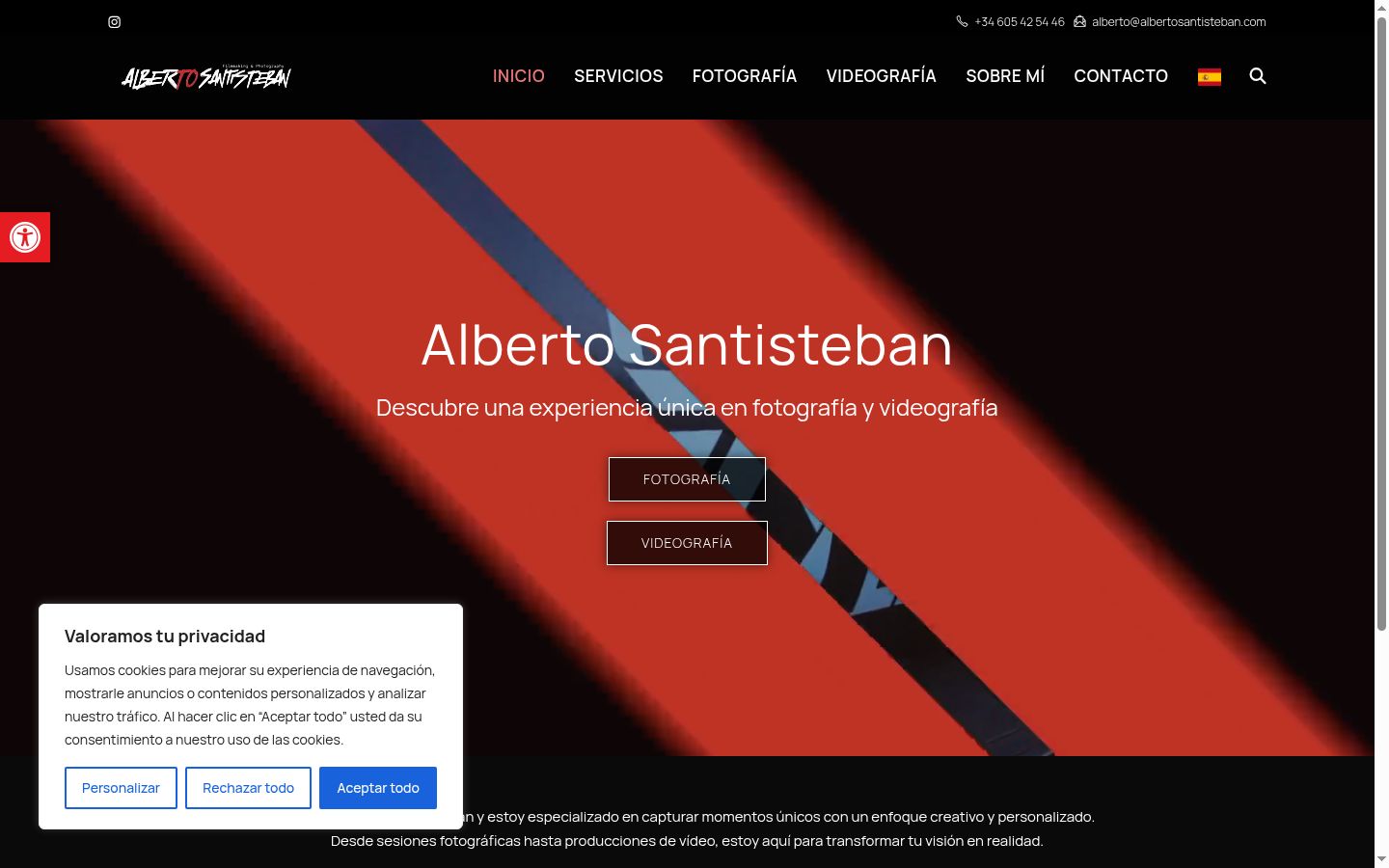 Captura de ecrã do banner de consentimento apresentado antes de qualquer interação