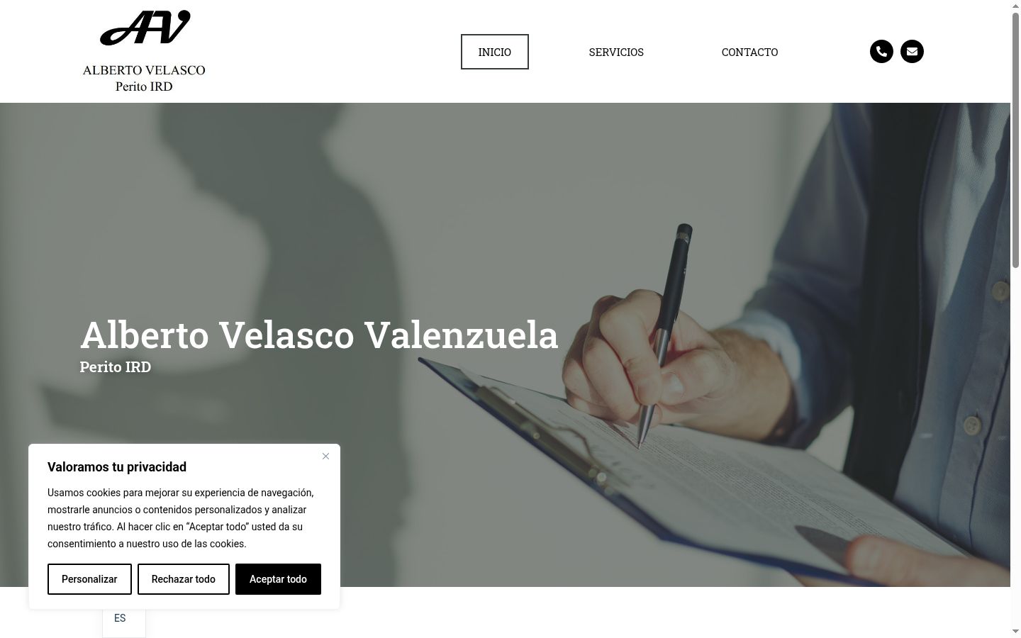 Captura de ecrã do banner de consentimento apresentado antes de qualquer interação