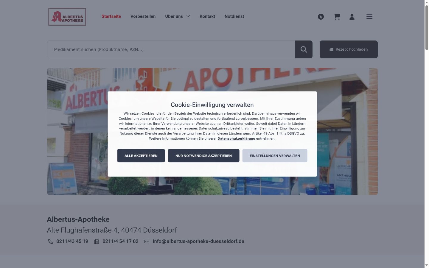 Captura de ecrã do banner de consentimento apresentado antes de qualquer interação