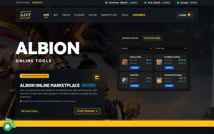 Screenshot of albiononlinetools.com