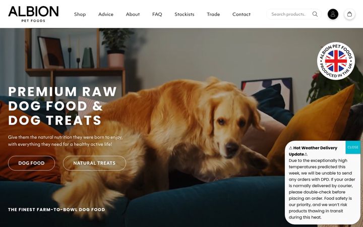 Képernyőkép: albionpetfoods.co.uk