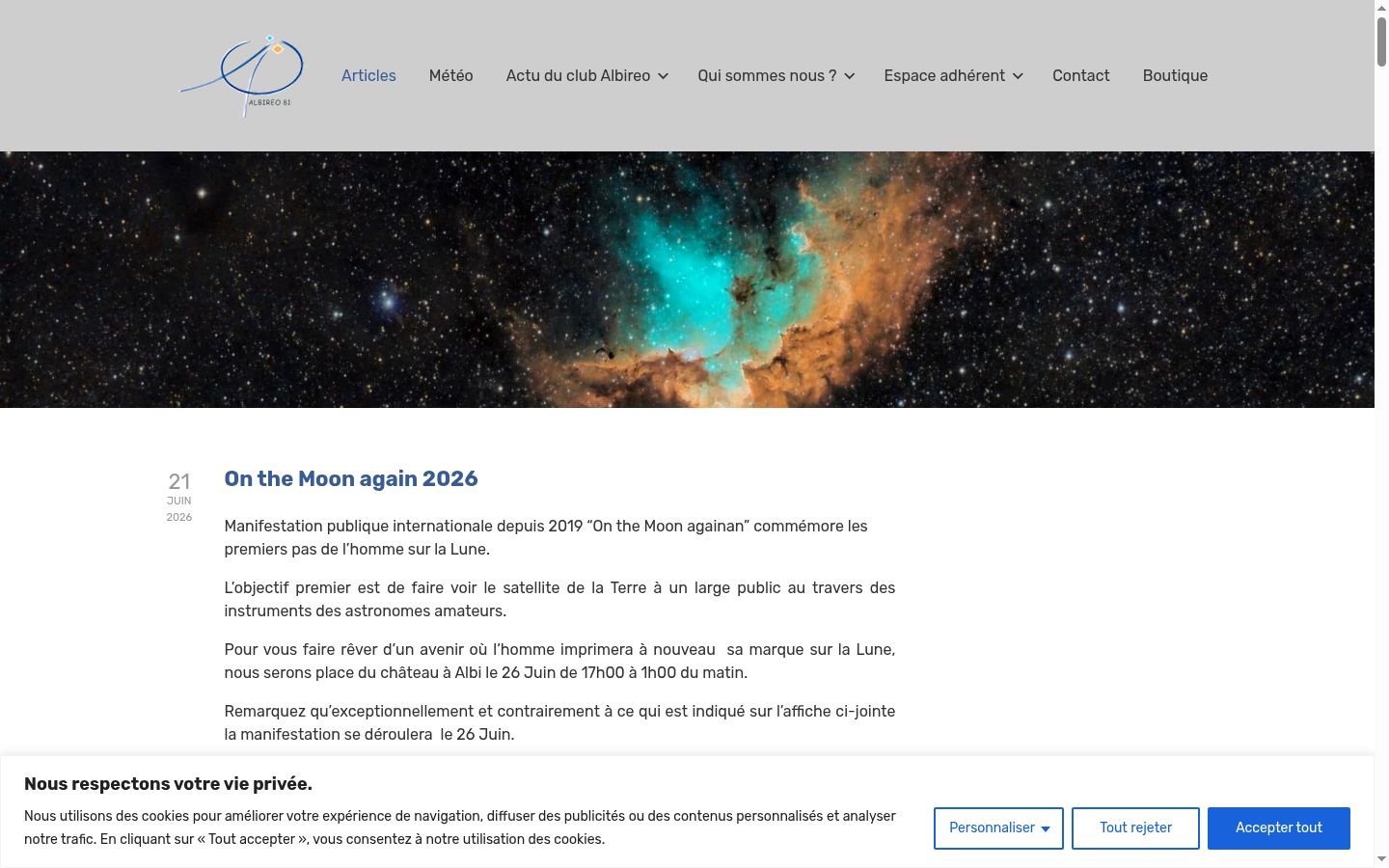 Captura de ecrã do banner de consentimento apresentado antes de qualquer interação