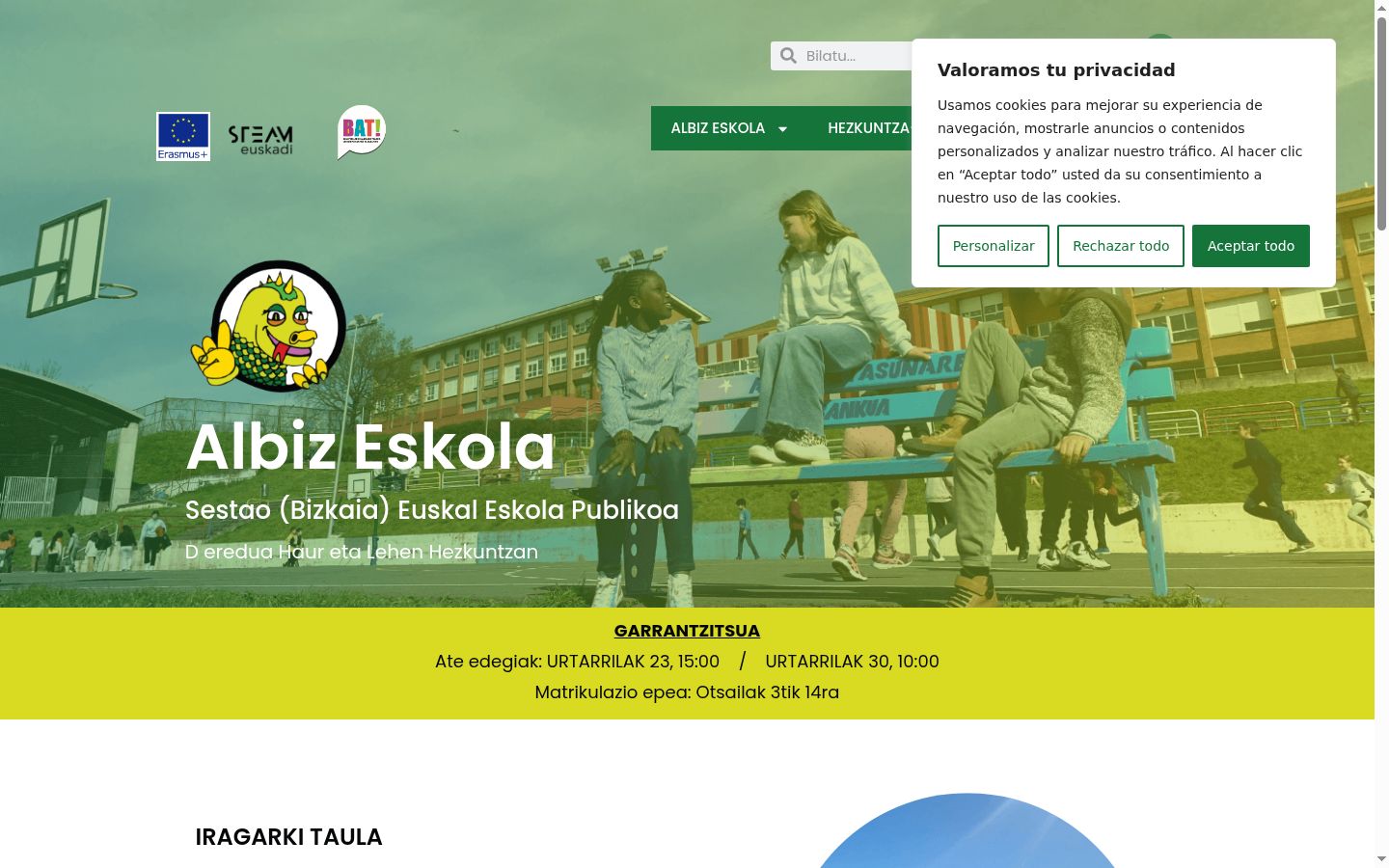 Captura de ecrã do banner de consentimento apresentado antes de qualquer interação