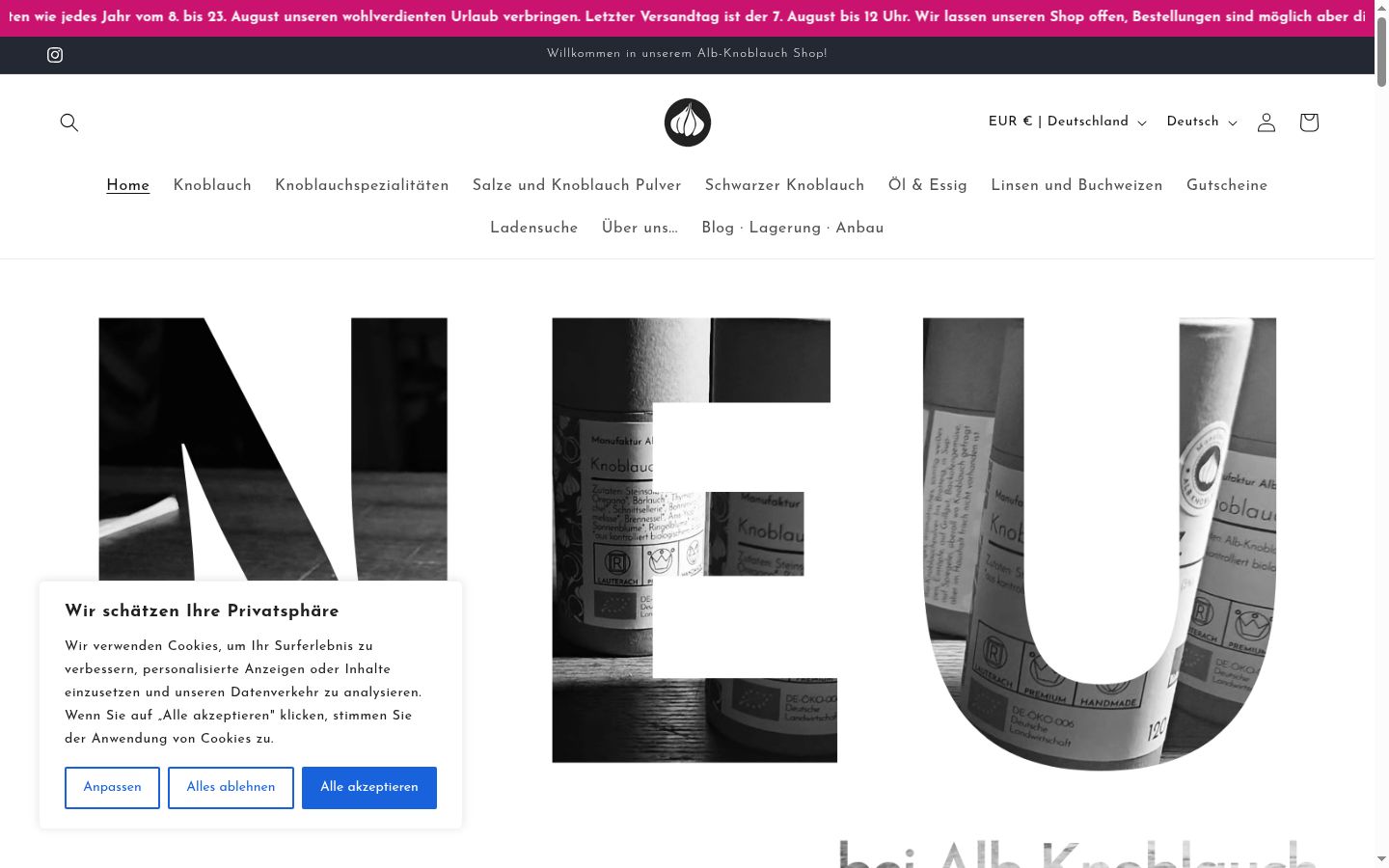 Screenshot des Einwilligungsbanners vor jeglicher Interaktion