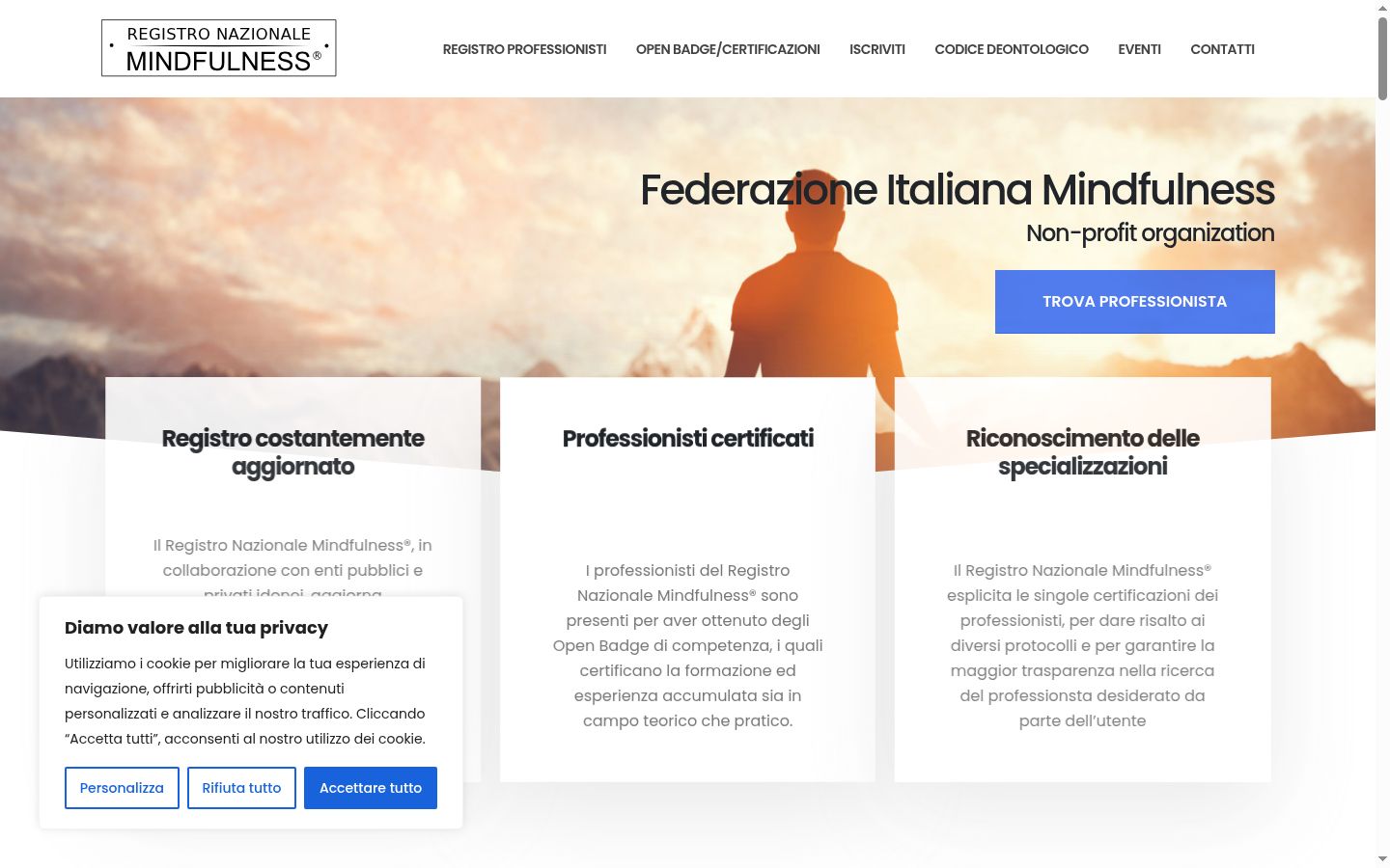Screenshot del banner di consenso mostrato prima di qualsiasi interazione