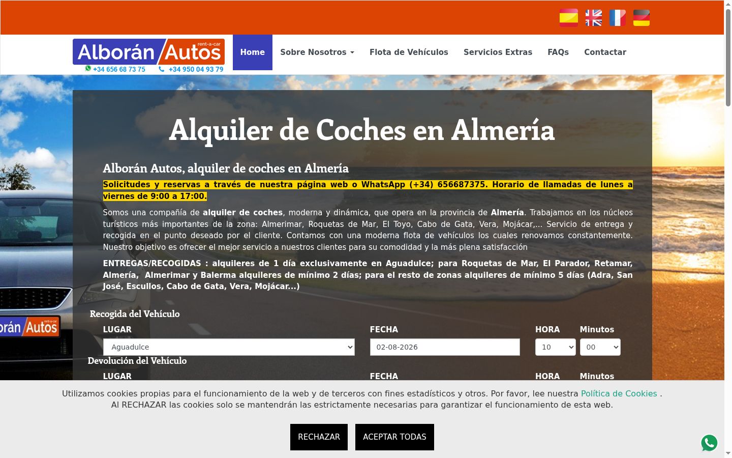Captura de pantalla del banner de consentimiento mostrado antes de cualquier interacción