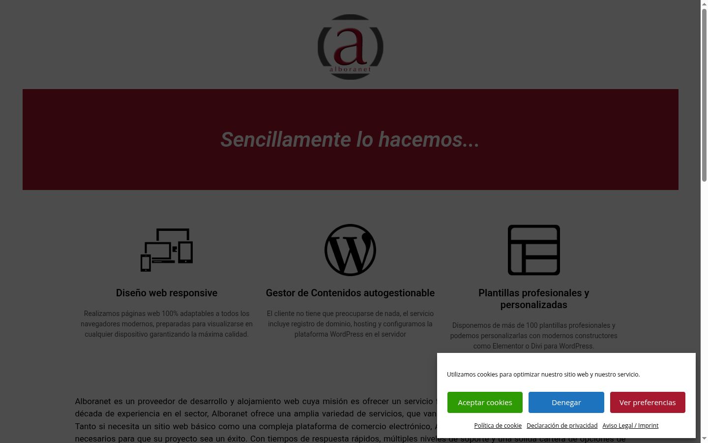 Screenshot del banner di consenso mostrato prima di qualsiasi interazione