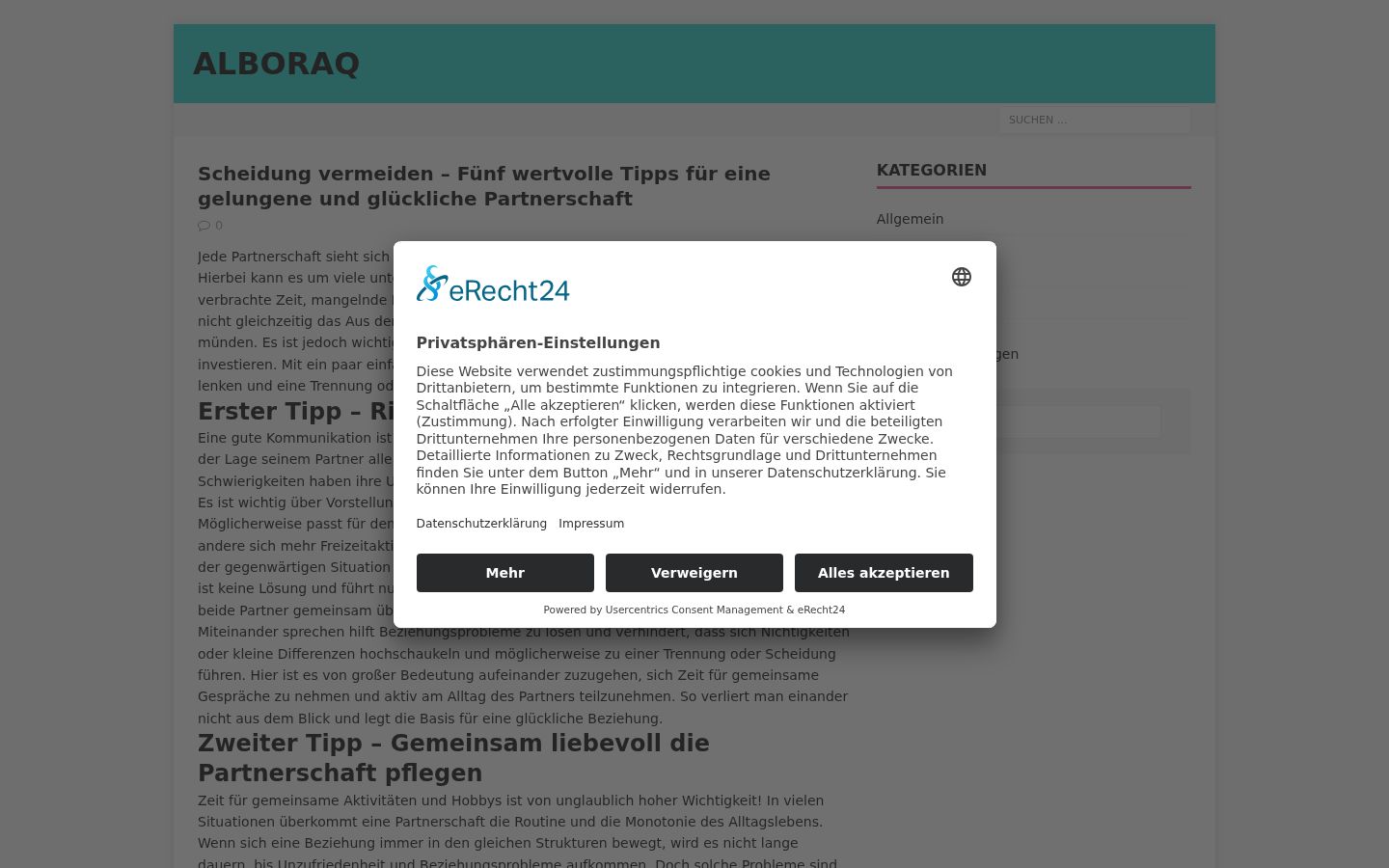 Screenshot del banner di consenso mostrato prima di qualsiasi interazione