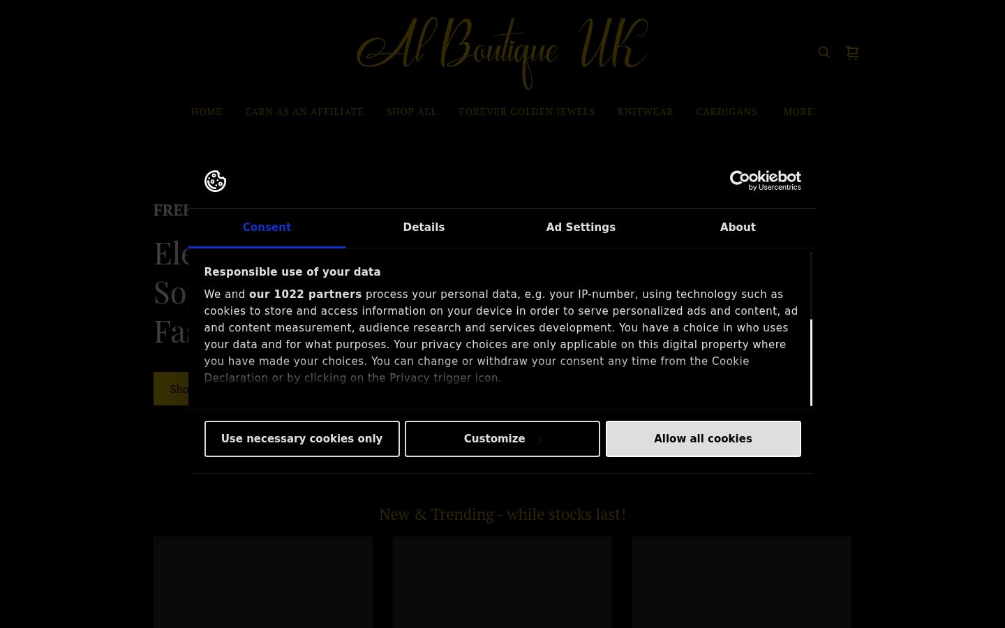 Screenshot del banner di consenso mostrato prima di qualsiasi interazione