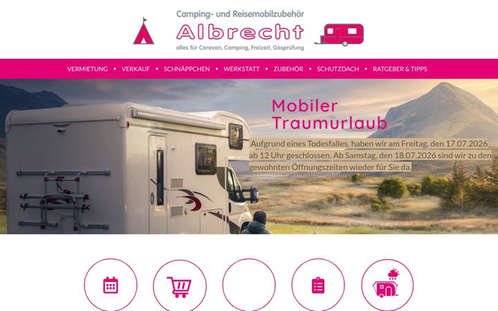 Posnetek zaslona albrecht-campingzubehoer.de
