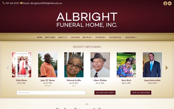 Képernyőkép: albrightfuneralhomeinc.com