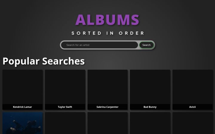 Screenshot of albumssortedinorder.com
