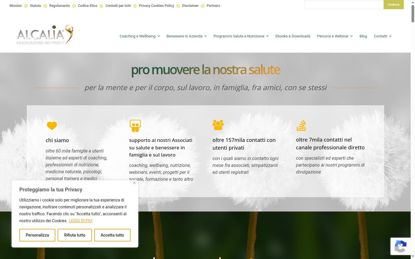 Screenshot del banner di consenso mostrato prima di qualsiasi interazione