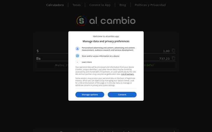 Screenshot of alcambio.app