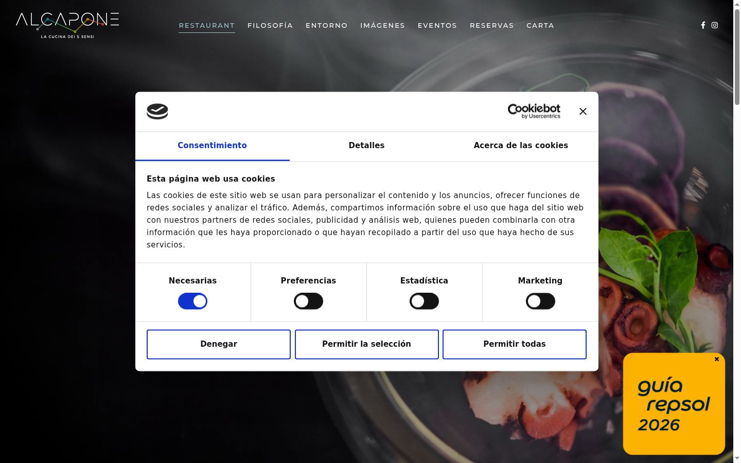 Screenshot del banner di consenso mostrato prima di qualsiasi interazione