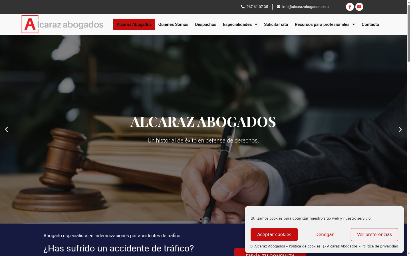 Captura de pantalla del banner de consentimiento mostrado antes de cualquier interacción
