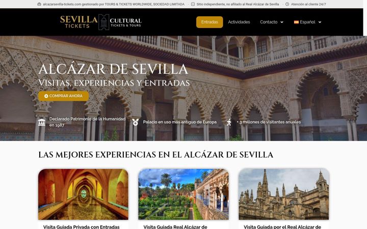 Skärmbild av alcazarsevilla-tickets.com