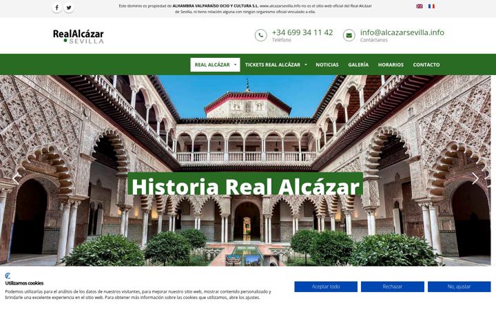 Kuvakaappaus sivustosta alcazarsevilla.info
