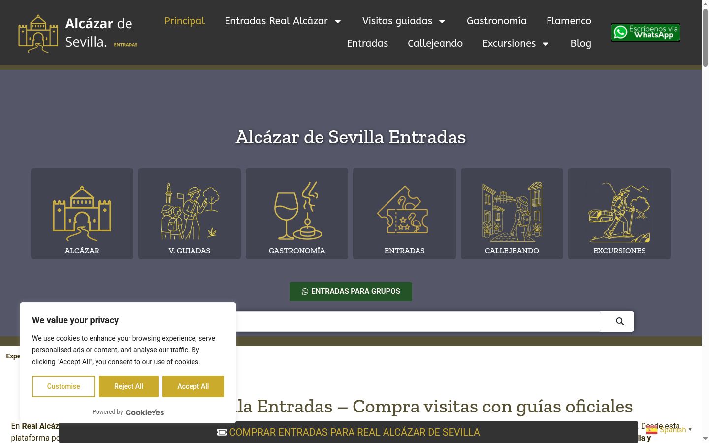 Captura de pantalla del banner de consentimiento mostrado antes de cualquier interacción