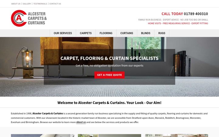 Screenshot of alcestercarpetsandcurtains.co.uk
