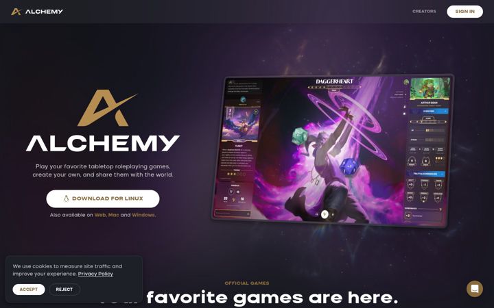 Screenshot of alchemyrpg.com