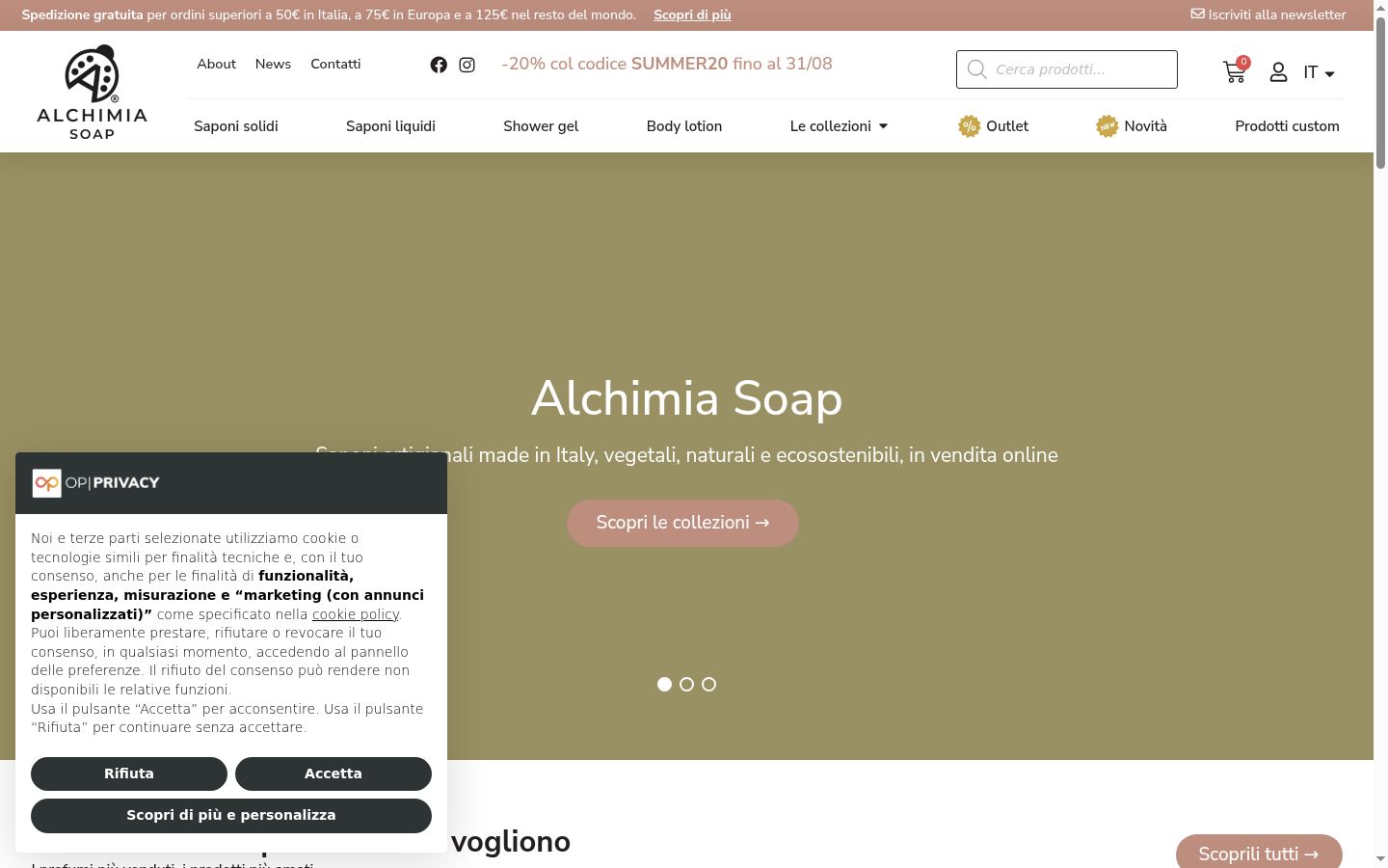 Screenshot del banner di consenso mostrato prima di qualsiasi interazione