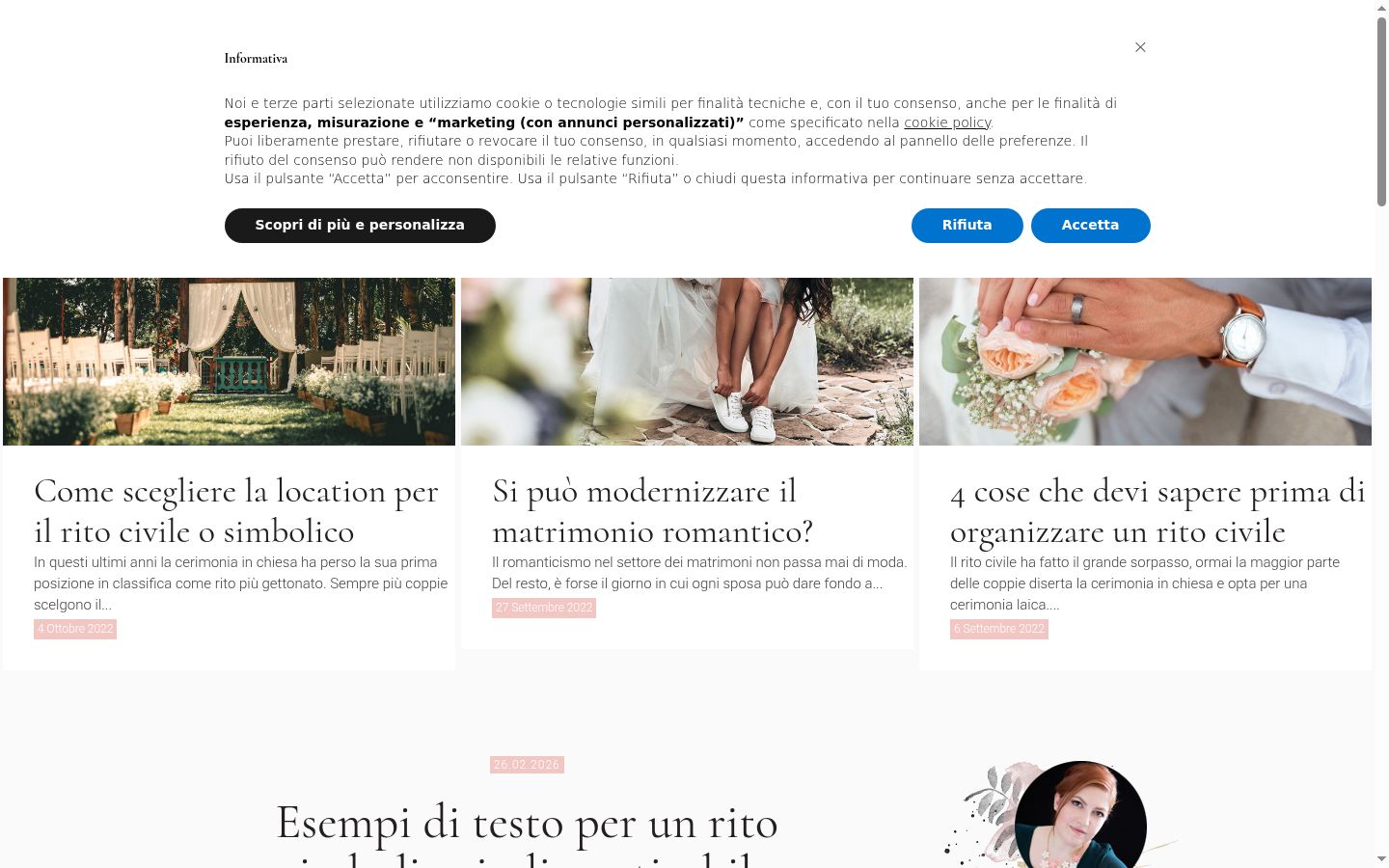 Screenshot del banner di consenso mostrato prima di qualsiasi interazione