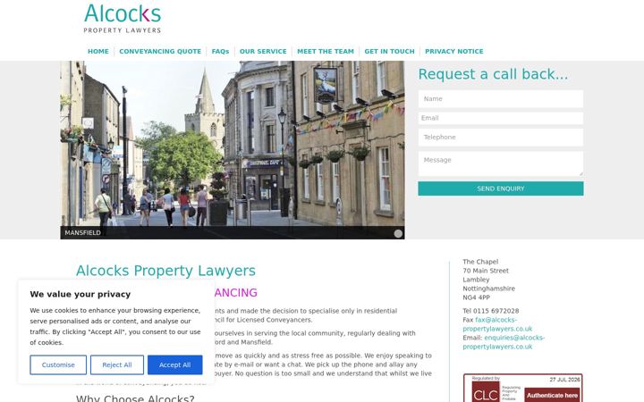 Screenshot of alcocks-propertylawyers.co.uk