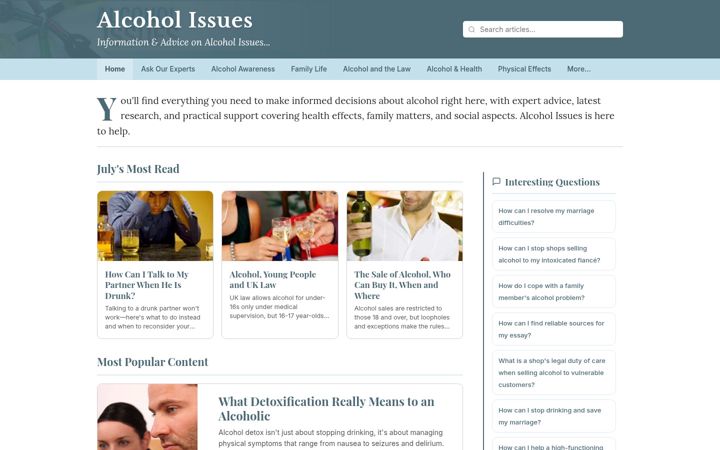 Screenshot of alcoholissues.co.uk