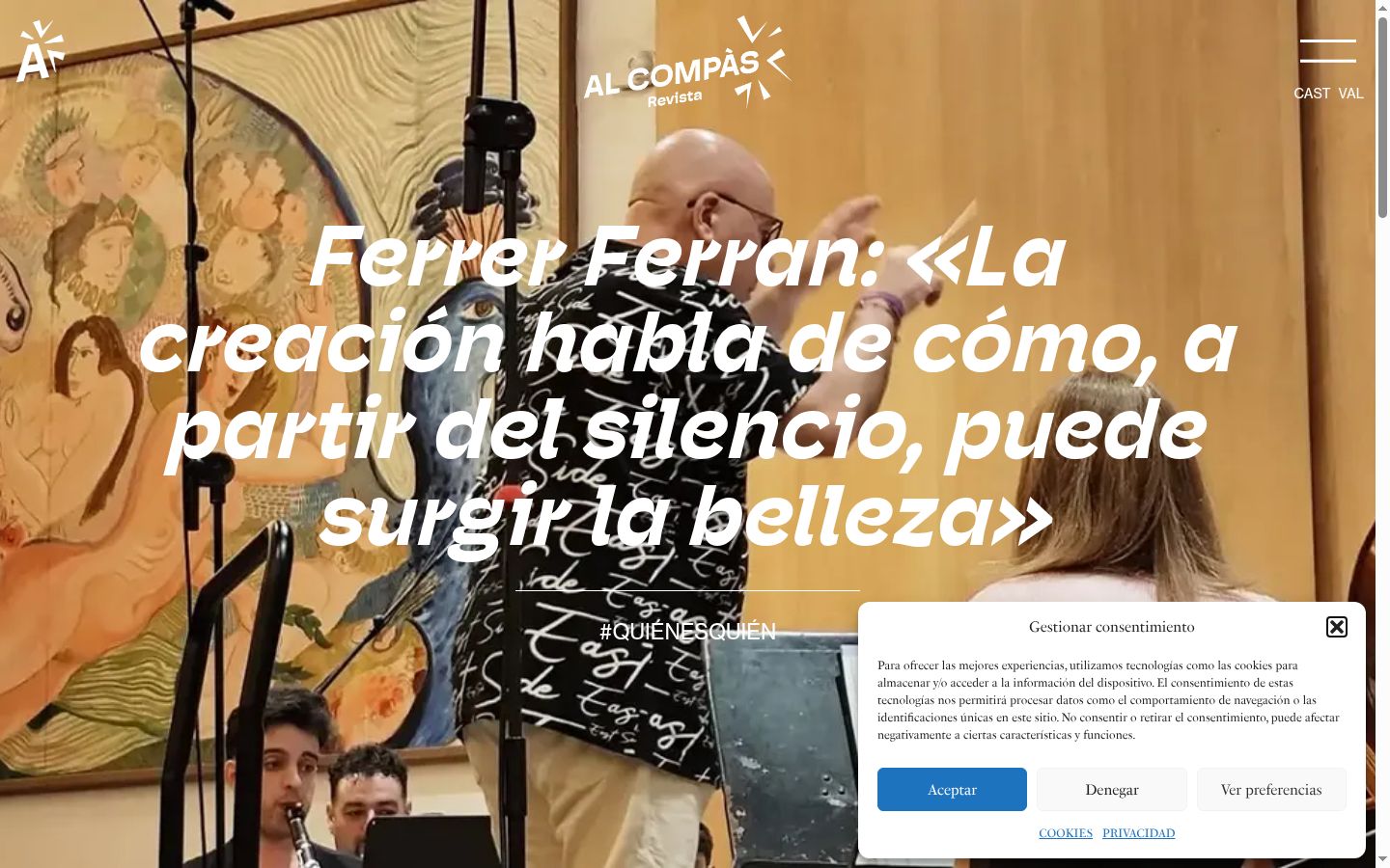 Captura de ecrã do banner de consentimento apresentado antes de qualquer interação