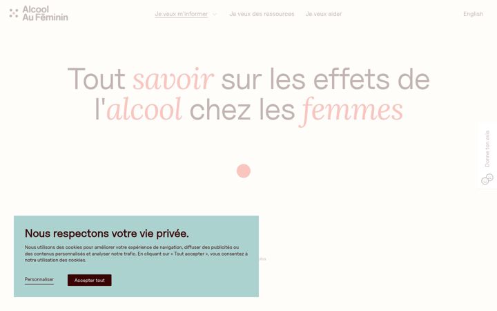 Screenshot of alcoolaufeminin.ca
