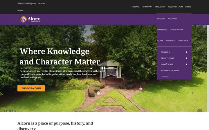 Screenshot of alcorn.edu