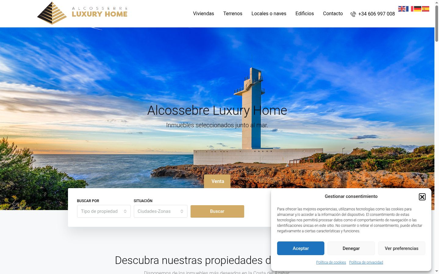 Captura de ecrã do banner de consentimento apresentado antes de qualquer interação