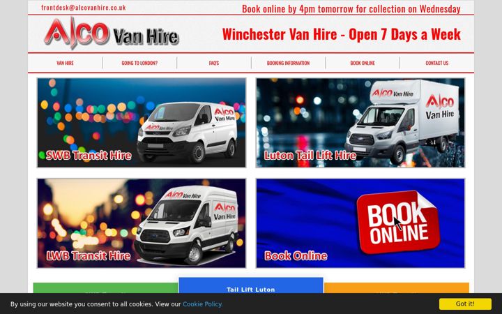 Screenshot of alcovanhire.co.uk