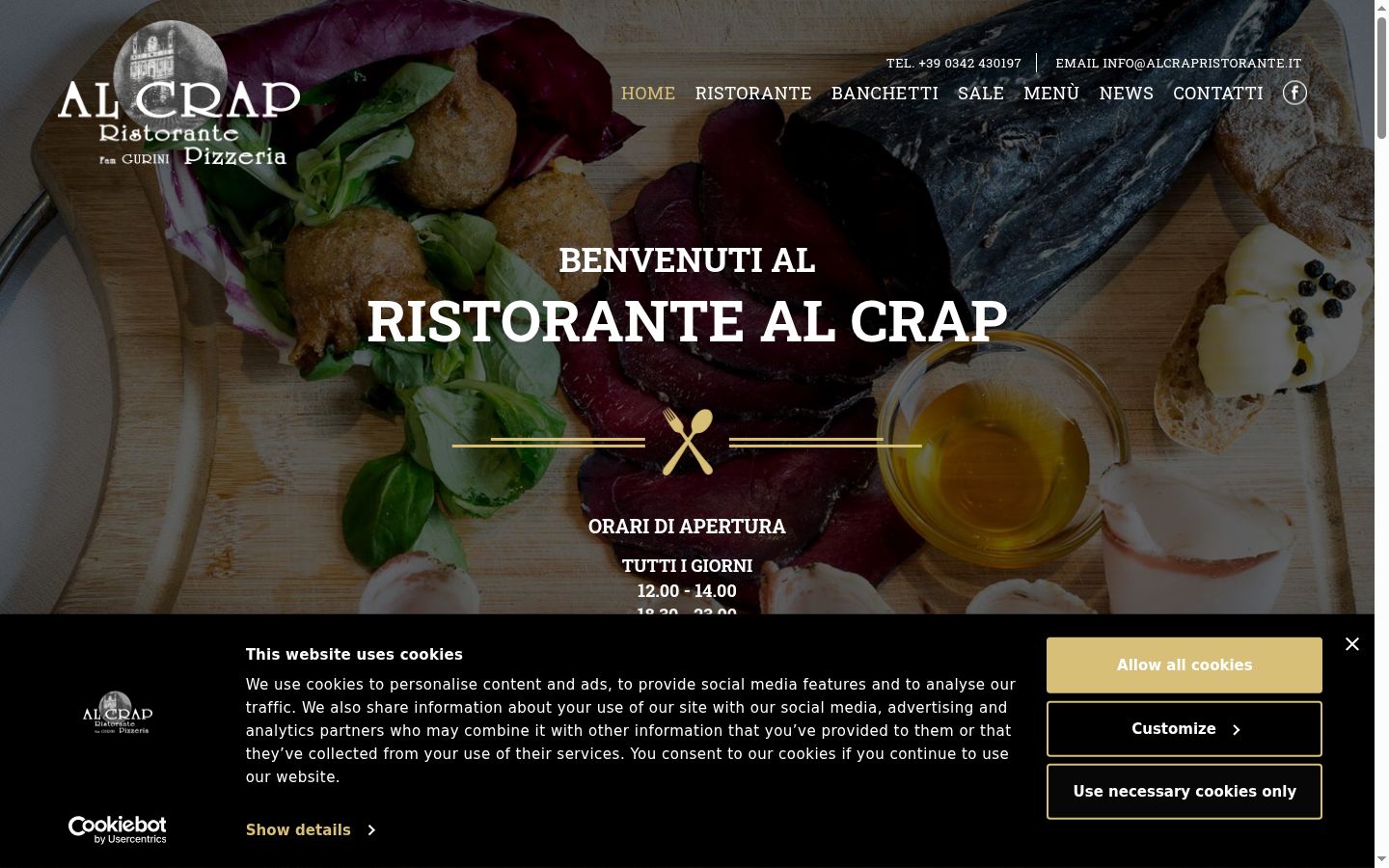 Screenshot del banner di consenso mostrato prima di qualsiasi interazione
