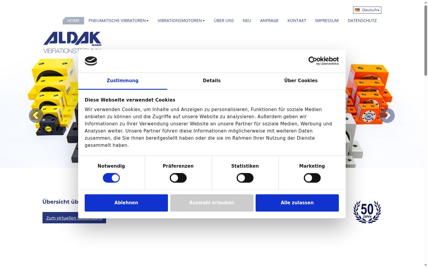 Skærmbillede af samtykkebanneret, som det blev vist før nogen interaktion
