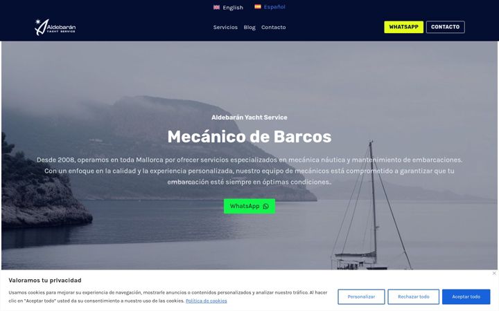 Screenshot di aldebaranyachtservice.com
