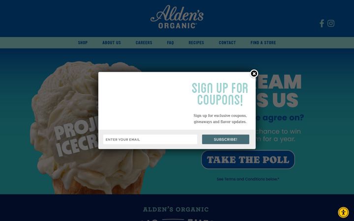 Capture d'écran de aldensicecream.com