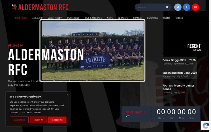 Екранна снимка на aldermastonrugby.co.uk