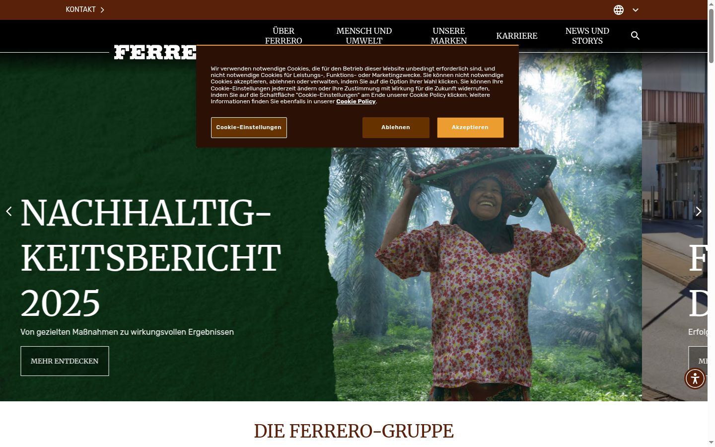 Screenshot des Einwilligungsbanners vor jeglicher Interaktion
